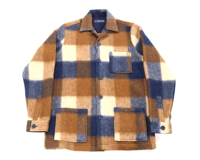 Shop Luchiano Visconti Brown, Navy, And Beige Plaid Wool Shaket In Multi