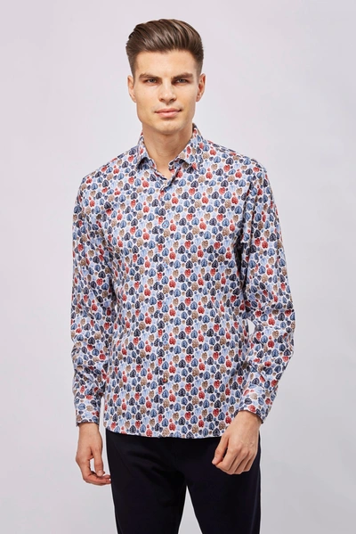 Luchiano Visconti White With Multicolor Leaves Shirt In Multi
