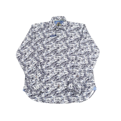 Luchiano Visconti Navy And White Camo Paisley Shirt In Multi