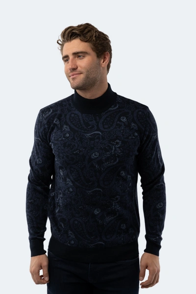 Luchiano Visconti Navy Paisley Mockneck Sweater In Multi