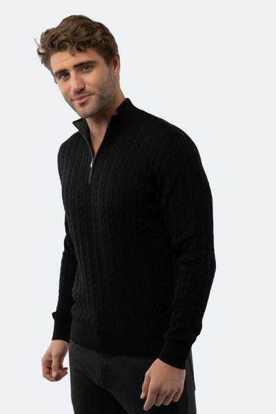 Luchiano Visconti Black Knit Quarter Zip In Black