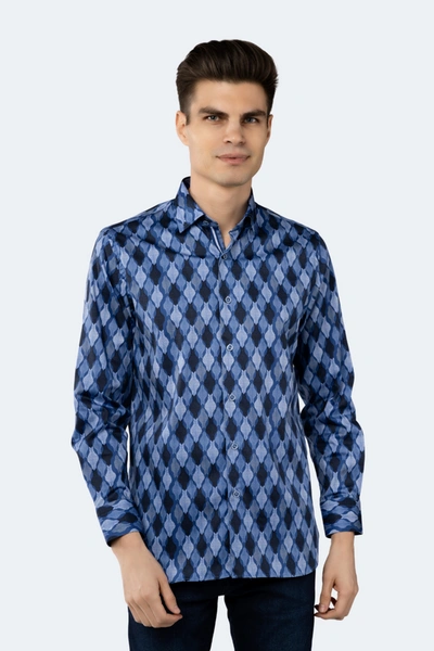 Luchiano Visconti Sapphire Blue Daggered Swirl Shirt In Multi