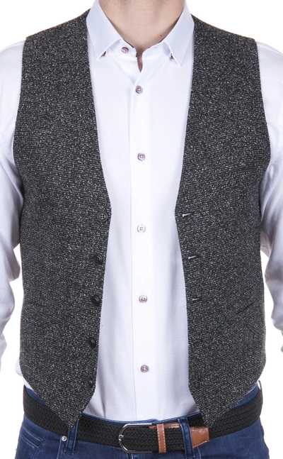 Luchiano Visconti Black And Grey Fill Coupe Woven Vest In Multi