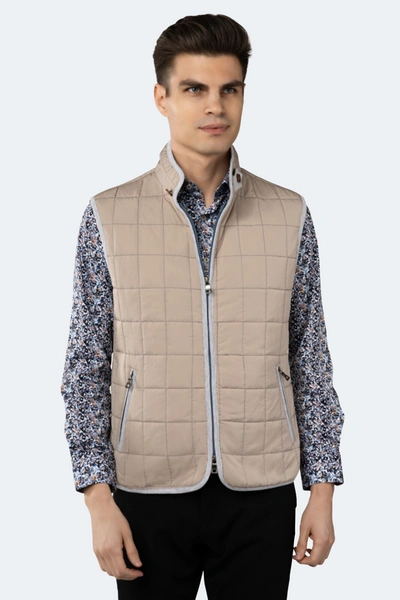 Shop Luchiano Visconti Beige Quilted Zip Up Vest