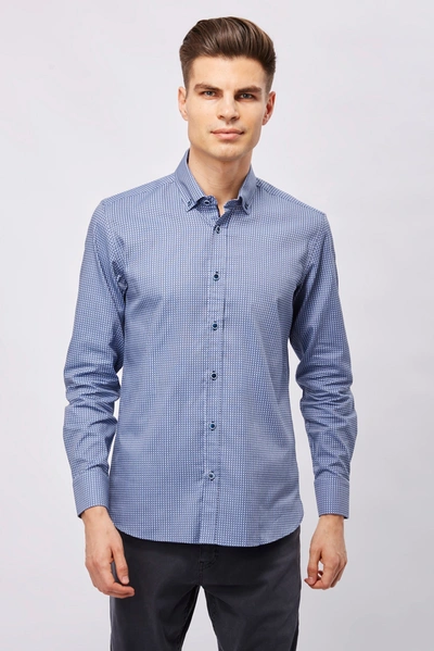 Shop Luchiano Visconti Leo Woven Circle Jacquard Shirt In Blue