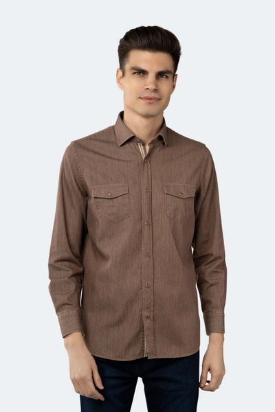 Luchiano Visconti Walnut Brown Denim Shirt In Brown