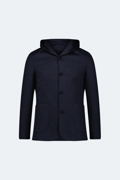 Shop Luchiano Visconti Navy With Grey Heather Knit Hooded Button Sportcoat In Multi