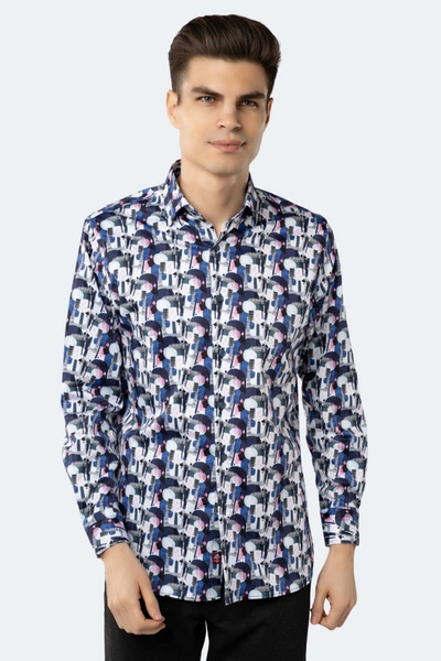 Luchiano Visconti White, Grey, Egyptian Blue And Pink Multi Shapes Shirt In Multi