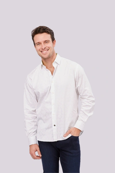 Shop Luchiano Visconti White Paisley Jacquard Shirt