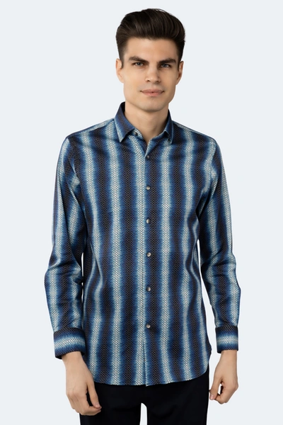 Luchiano Visconti Navy Light Blue Gradient With Gold Circle Chain Shirt In Multi