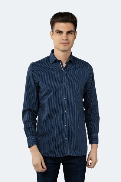 Luchiano Visconti Denim Blue Stripe Shirt In Multi
