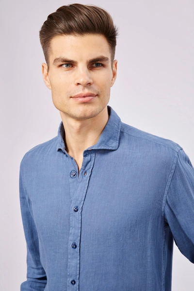 Luchiano Visconti Leo Dodger Blue Linen Shirt In Blue