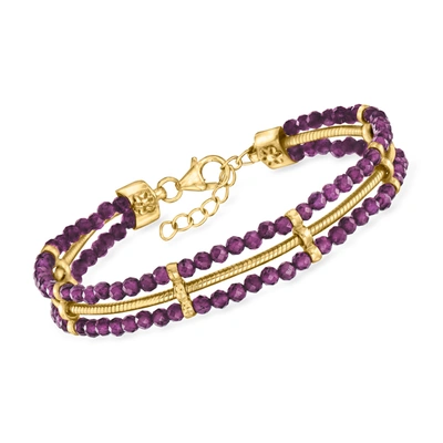 Ross-simons Amethyst Bead And Snake-chain Bracelet In 18kt Gold Over Sterling In Multi