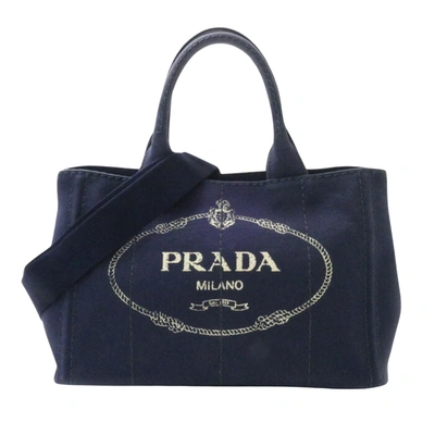 Shop Prada Canapa Canvas Shopper Bag () In Blue