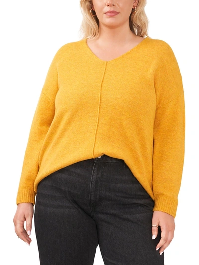 Shop Vince Camuto Plus Womens Ribbed Trim Knit V-neck Sweater In Yellow