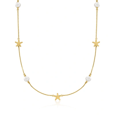 Shop Ross-simons 6.5-7mm Cultured Pearl And 18kt Gold Over Sterling Starfish Necklace