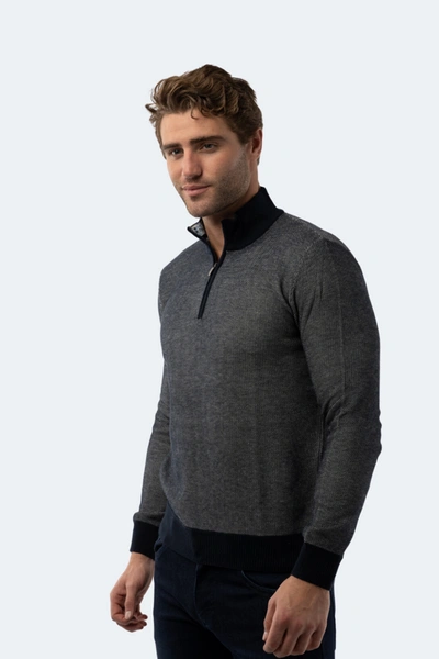 Luchiano Visconti Melange Dark Grey Quarter Zip In Grey