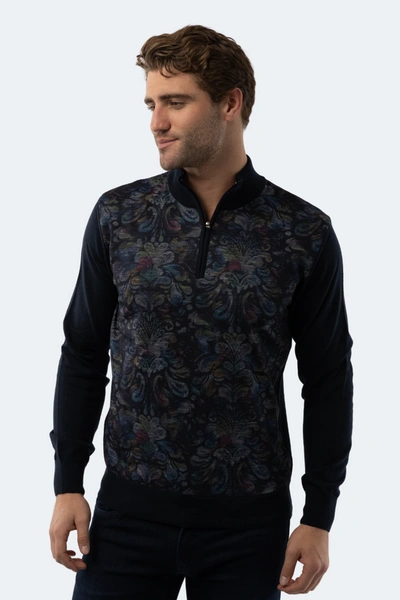 Luchiano Visconti Navy Paisley Quarter Zip In Multi