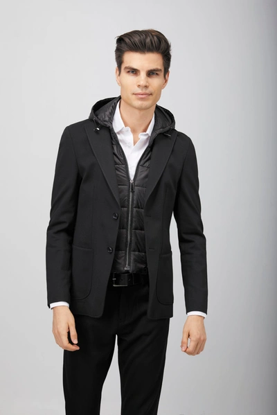 Luchiano Visconti Black Puffer Hood Sportcoat In Black