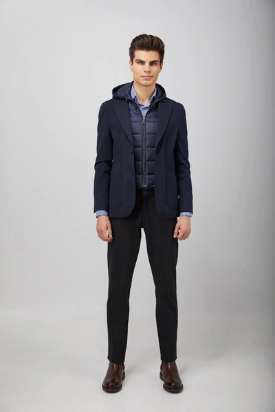 Shop Luchiano Visconti Navy Puffer Hood Sportcoat In Blue