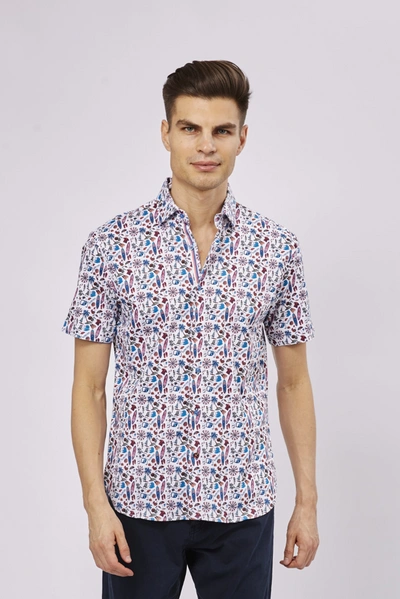 Shop Luchiano Visconti White With Beach Print Shirt In Multi