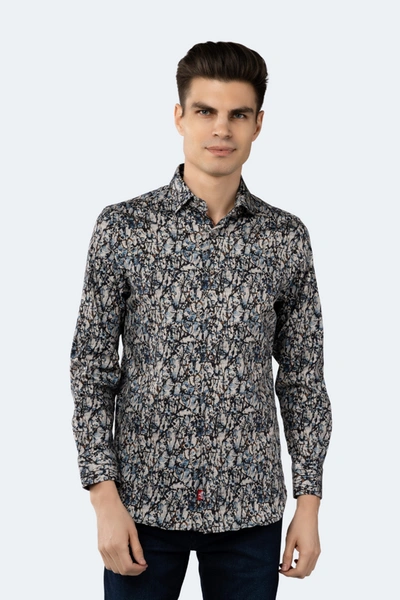 Luchiano Visconti Stone With Navy, Blue And Brown Splatters And Branches Shirt In Multi