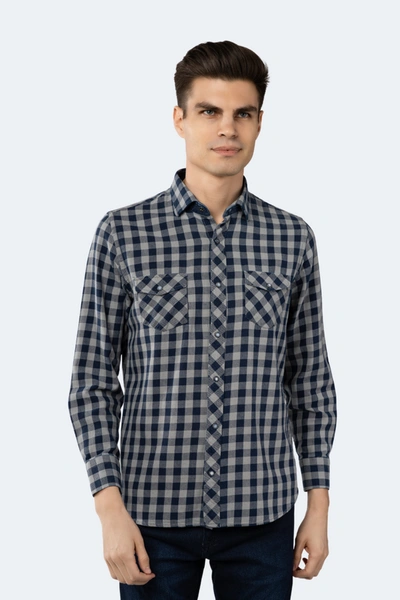 Luchiano Visconti Steel And Navy Plaid Shirt In Multi