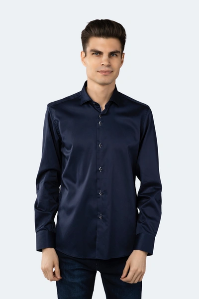 Shop Luchiano Visconti Leo Solid Navy Shirt In Blue