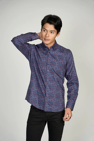 Luchiano Visconti Leo Square Pattern King Cotton Shirt In Multi