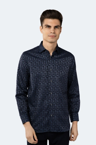 Luchiano Visconti Navy Blocks With Interlay Daggers Shirt In Multi