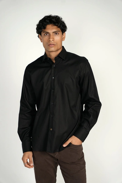 Shop Luchiano Visconti Black Jacquard Shirt Signature Collection