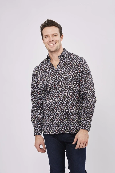 Shop Luchiano Visconti Black With Multicolor Skulls Shirt