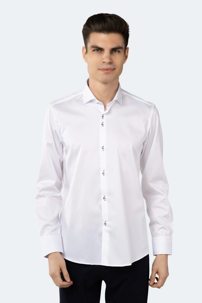 Luchiano Visconti White On White Self Stripe Jacquard Shirt In White