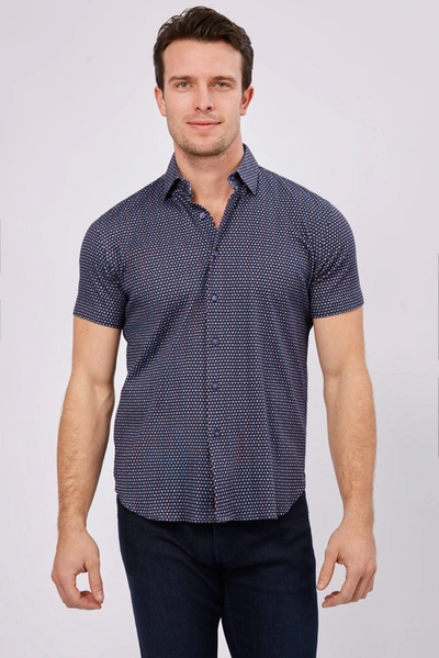 Max Colton Navy In Red, Purple And Blue Mini Circles Short Sleeve Jersey Knit In Multi