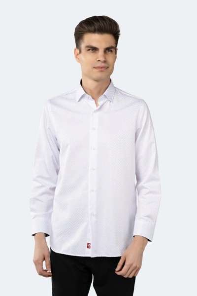 Luchiano Visconti White On White Self Stripe Jacquard Shirt In White