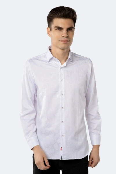 Shop Luchiano Visconti White On White Jacquard Skulls Shirt