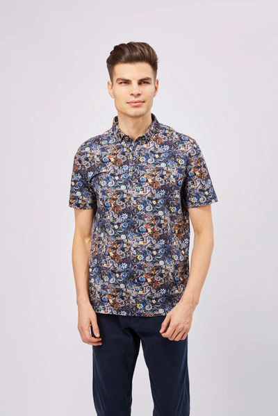 Shop Luchiano Visconti Leo Mosaic Floral Polo In Multi