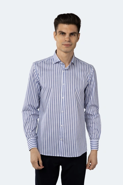 Shop Luchiano Visconti Leo White And Navy Stripe Jacquard Shirt In Multi