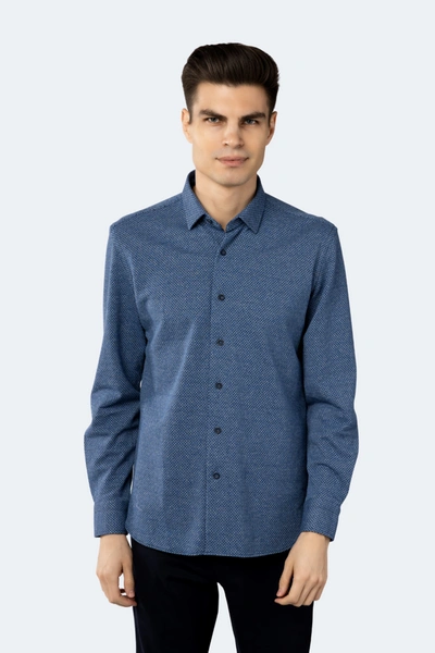 Shop Luchiano Visconti Dodger Blue And Black Jacquard Knit Shirt