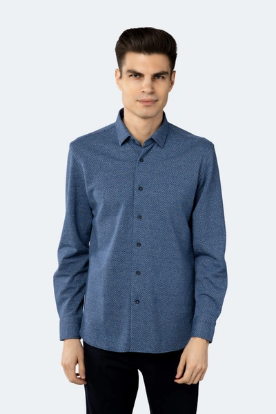 Luchiano Visconti Dodger Blue And Black Jacquard Knit Shirt In Blue