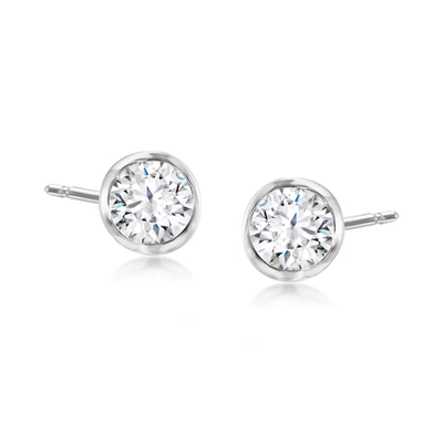 Ross-simons Bezel-set Diamond Stud Earrings In 14kt White Gold In White