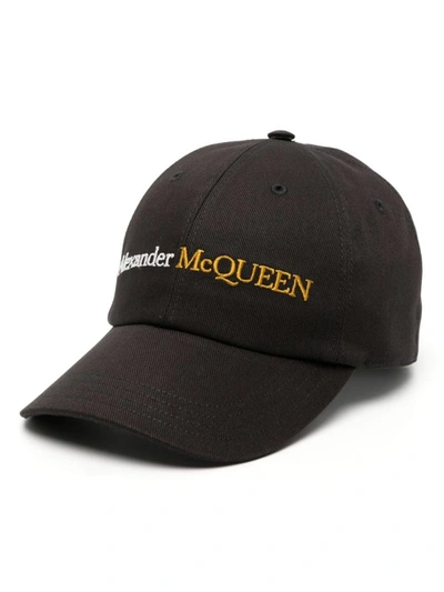 Shop Alexander Mcqueen Hat With Logo In Nero E Oro