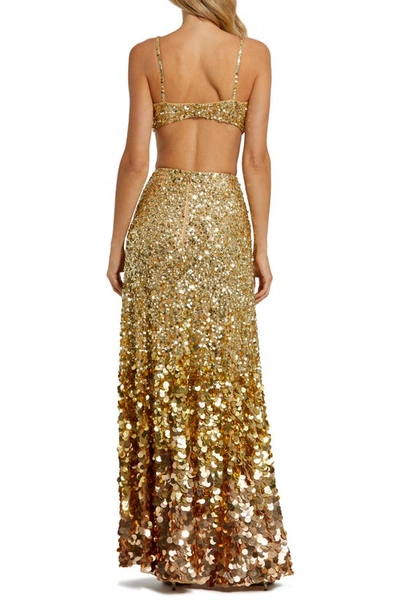 Shop Mac Duggal Sequin & Paillette Cutout Detail Gown In Gold