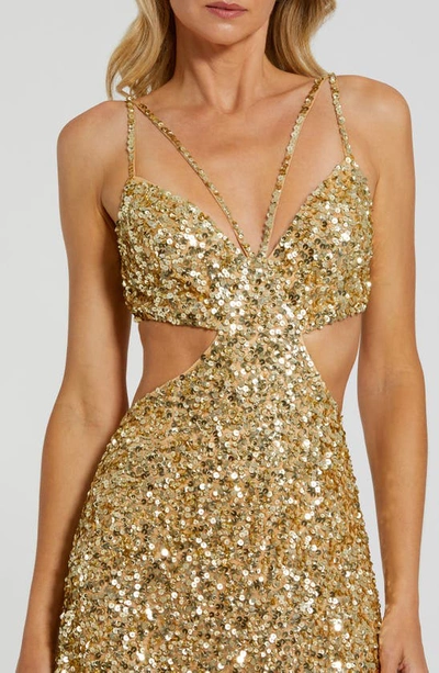 Mac Duggal Sequin & Paillette Cutout Detail Gown In Gold