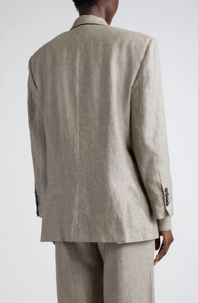 Shop Brunello Cucinelli Metallic Linen Blend Blazer In Brown Grey
