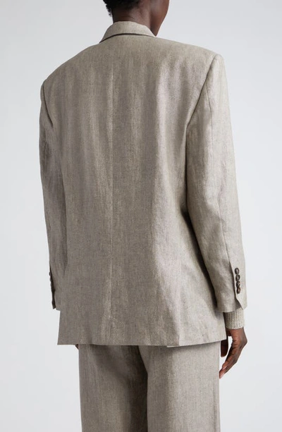 Brunello Cucinelli Metallic Linen Single-breasted Blazer Jacket In Brown Grey
