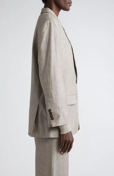 Brunello Cucinelli Metallic Linen Single-breasted Blazer Jacket In Brown Grey