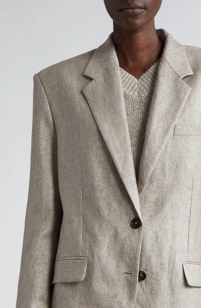 Shop Brunello Cucinelli Metallic Linen Blend Blazer In Brown Grey