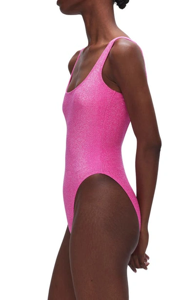 Shop Good American Sparkle Metallic One-piece Swimsuit In Knockoutpink001