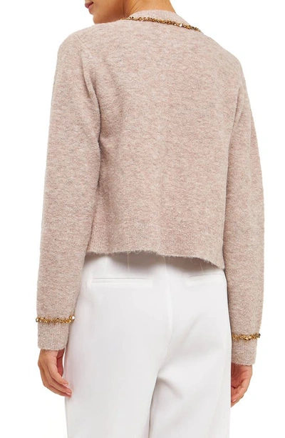 Shop Endless Rose Sequin Trim Cardigan In Taupe